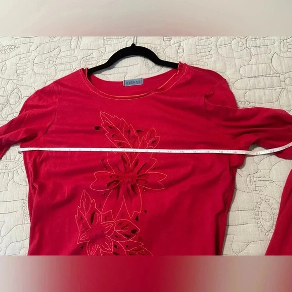 Velvet by Graham & Spencer Red Long Sleeve Top with Floral Cutouts Lined Size L - Picture 7 of 7